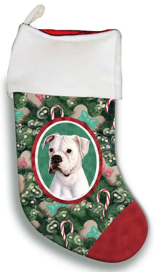 Boxer White Uncropped - Best of Breed Christmas Stocking