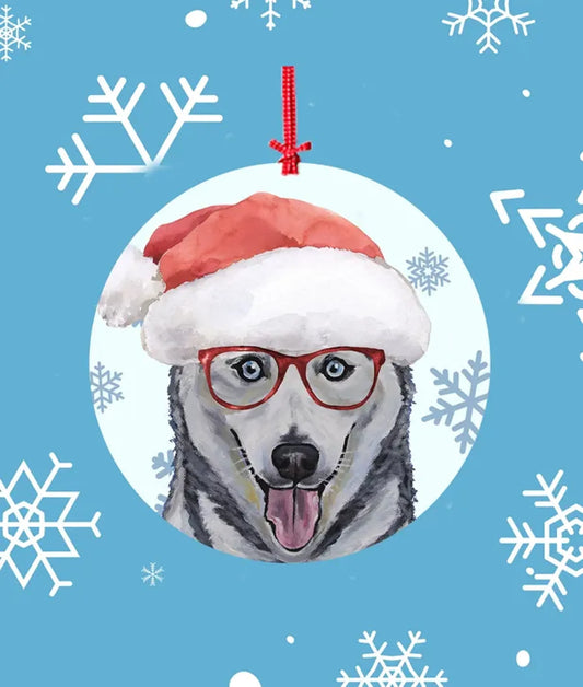 Siberian Husky Grey - Hippie Hound Studios Christmas Tree Ornament