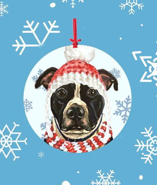 Pit Bull Black/White - Hippie Hound Studios Christmas Tree Ornament