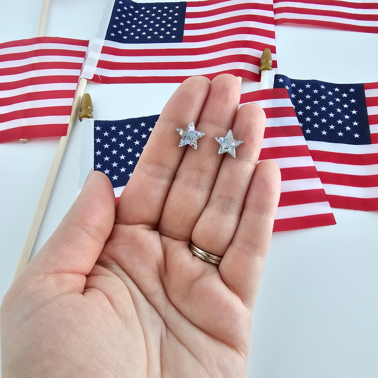 Star Studs - Silver Glitter