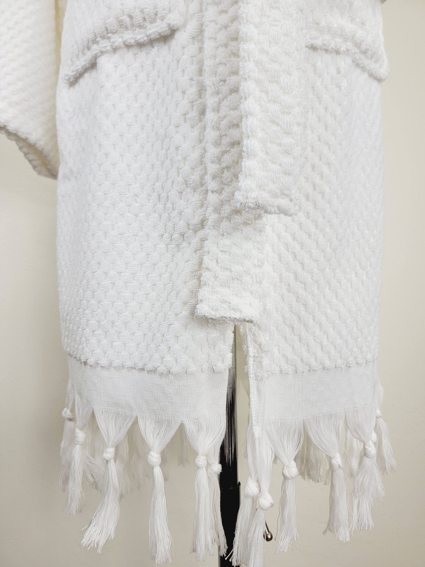 Unisex Robe, Beach Robe, Spa Robe with pockets , White Pom Pom Robe