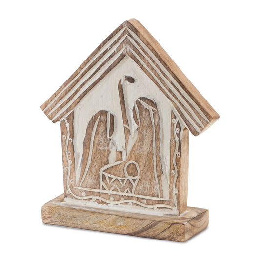 Wood Carved Nativity Barn