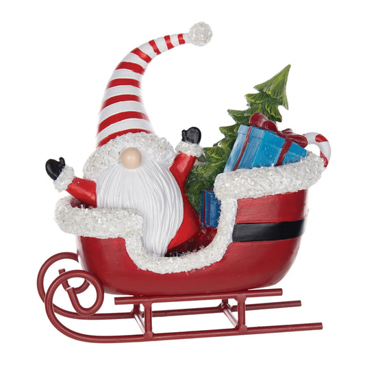 Santa Gnome in Sleigh Figurine