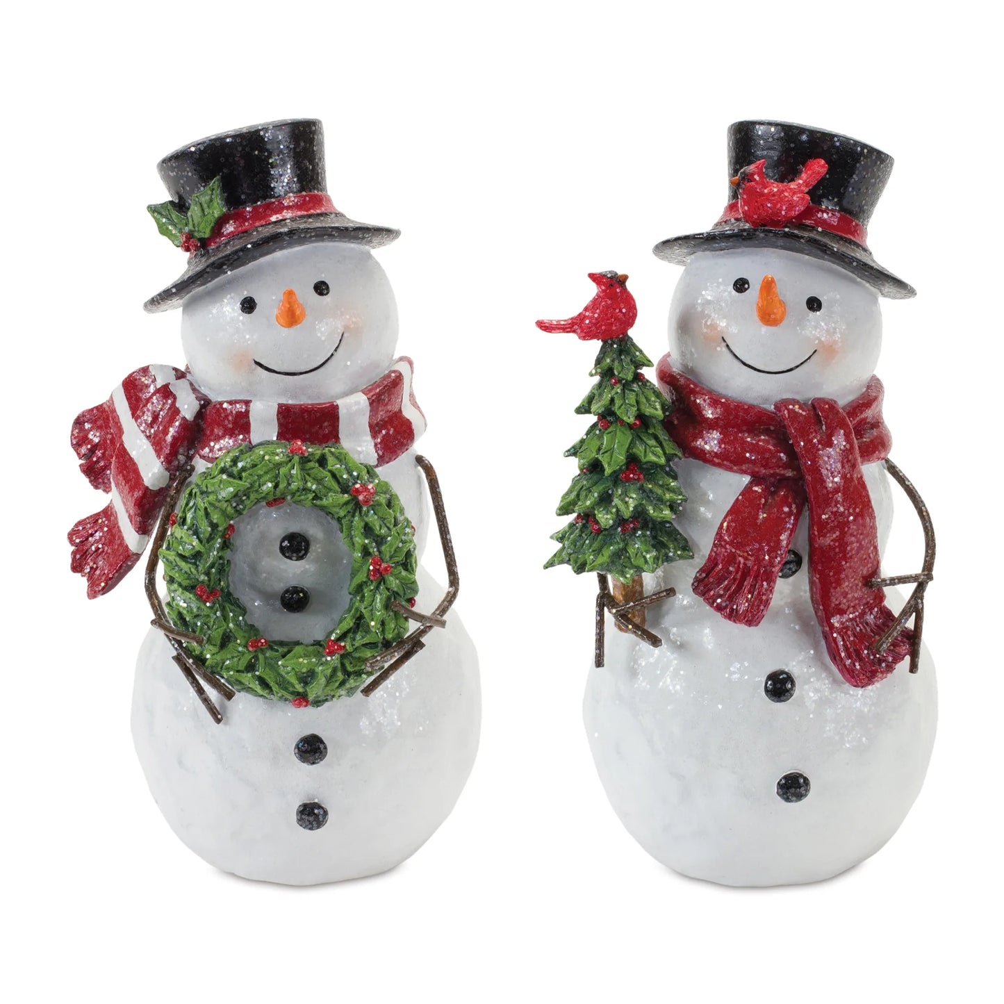 Snowman Figurine with Holly Accents
