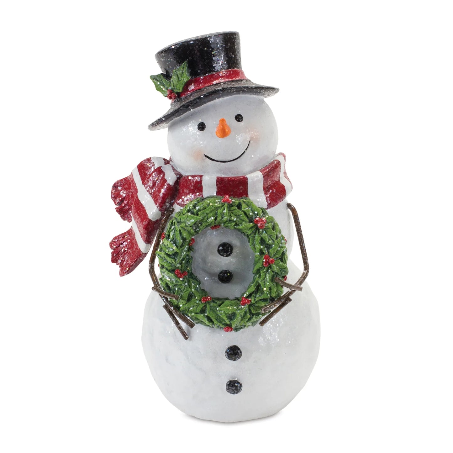 Snowman Figurine with Holly Accents