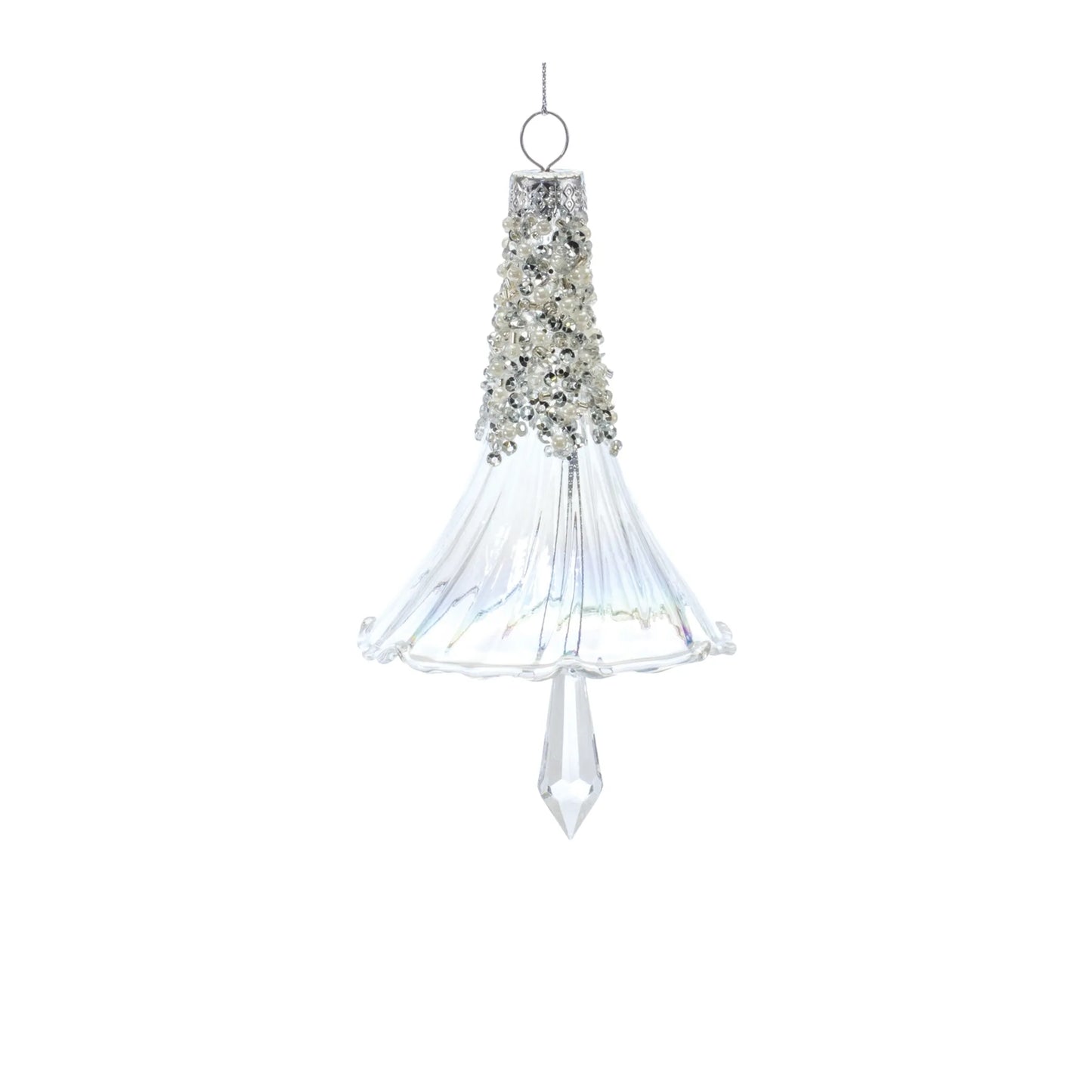 Beaded Irredescent Glass Bell Ornament