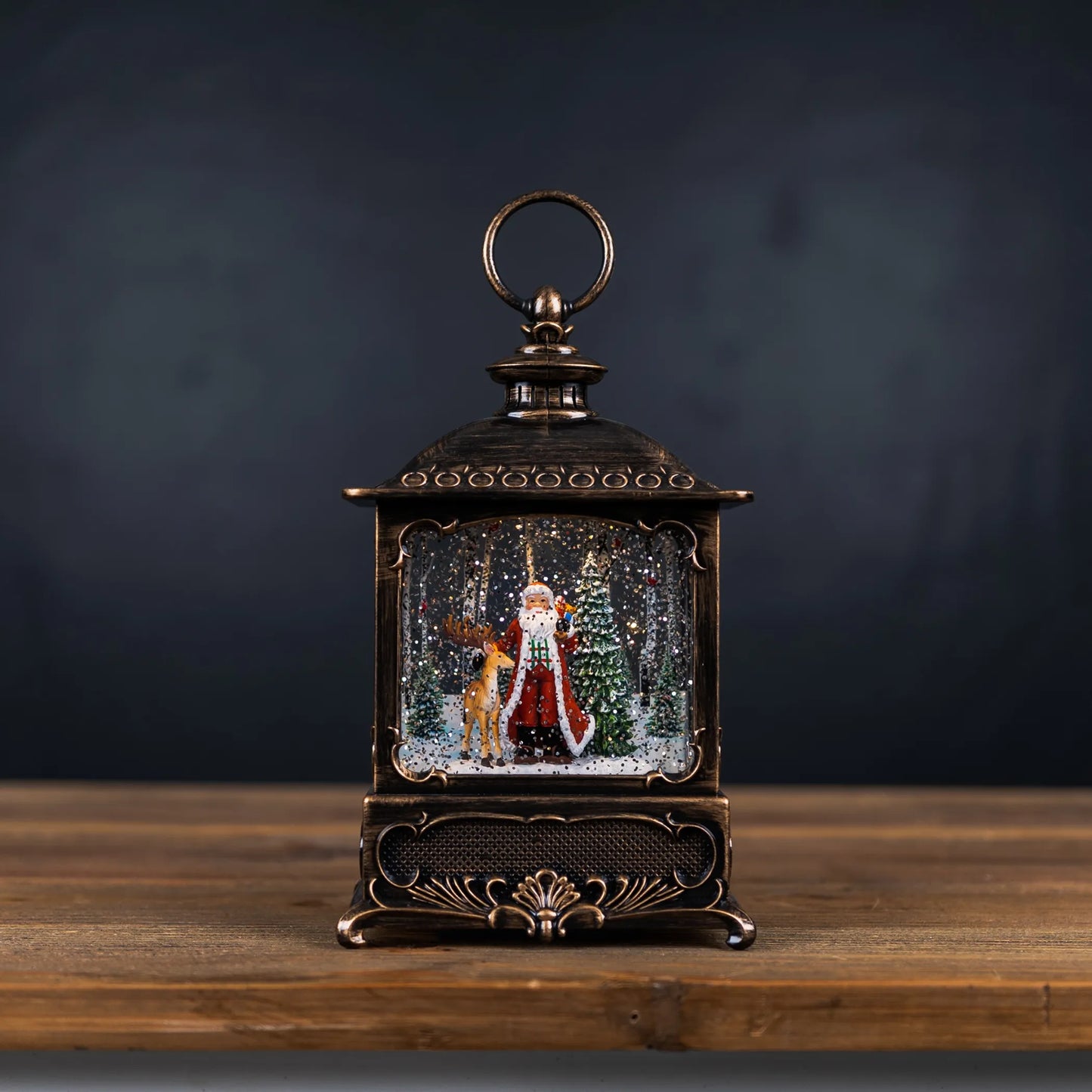 LED Snow Globe Lantern with Santa and Deer