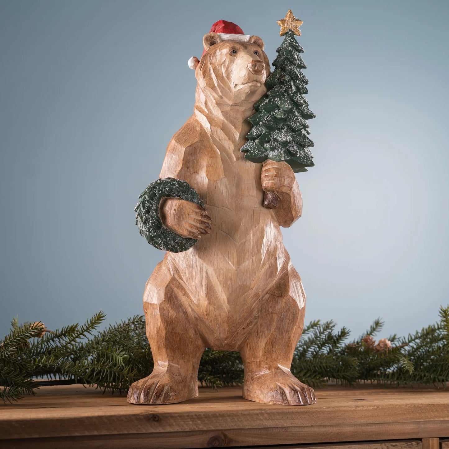 Bear with Pine Tree and Wreath Statue