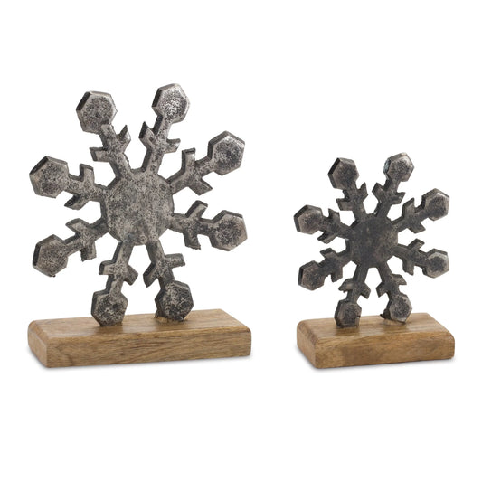 Metal Snowflake on Wood Base