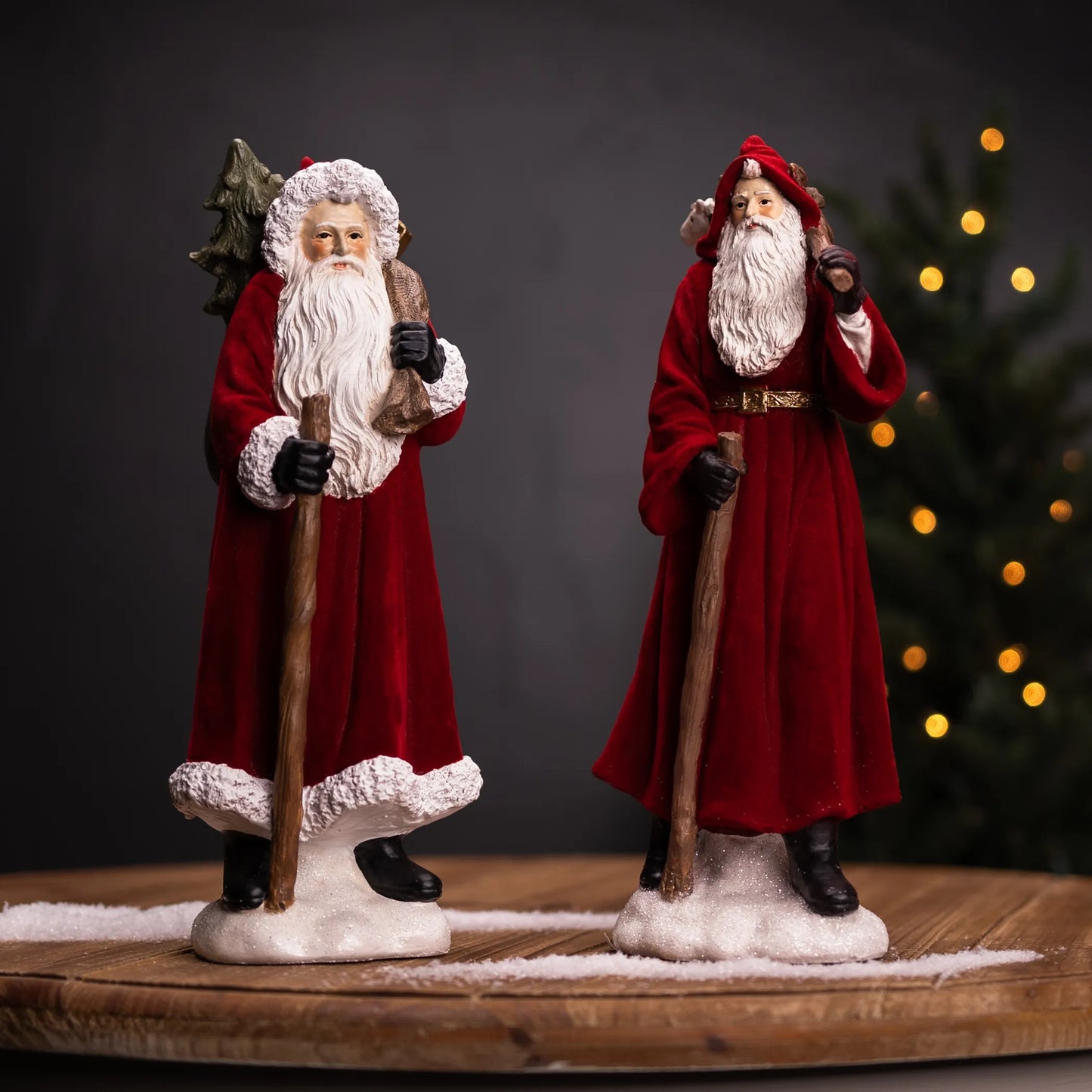 Flocked Santa Figurine with Hood and Staff