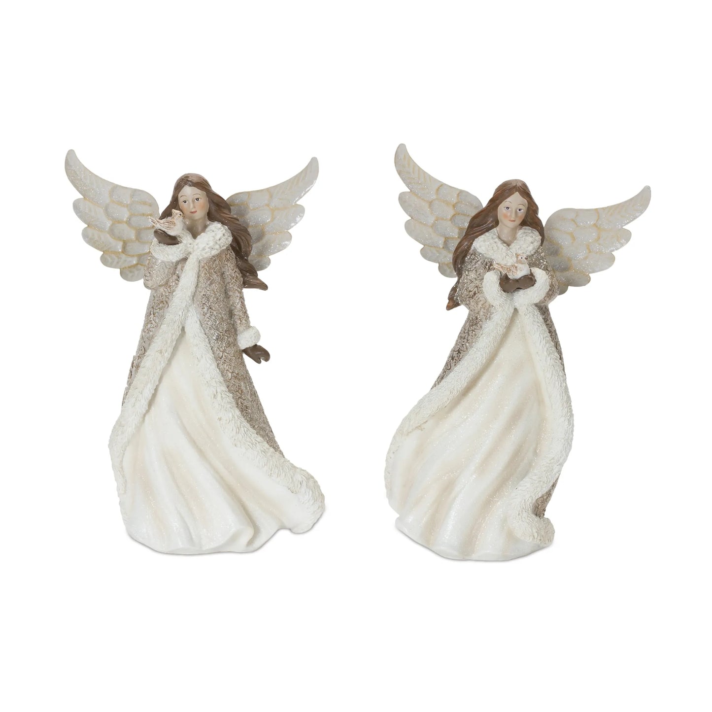 Winter Angel Figurine with Bird Accent