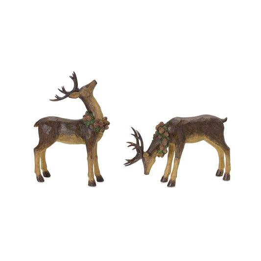 Deer Figurine with Pinecone Wreath