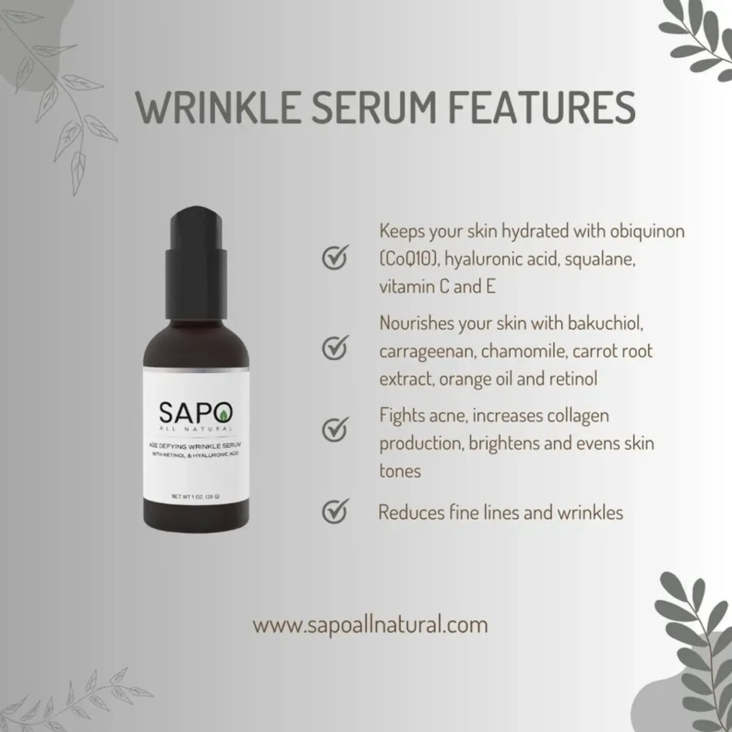 Wrinkle Serum with Hyaluronic Acid, Squalane, Vitamin C & Retinol