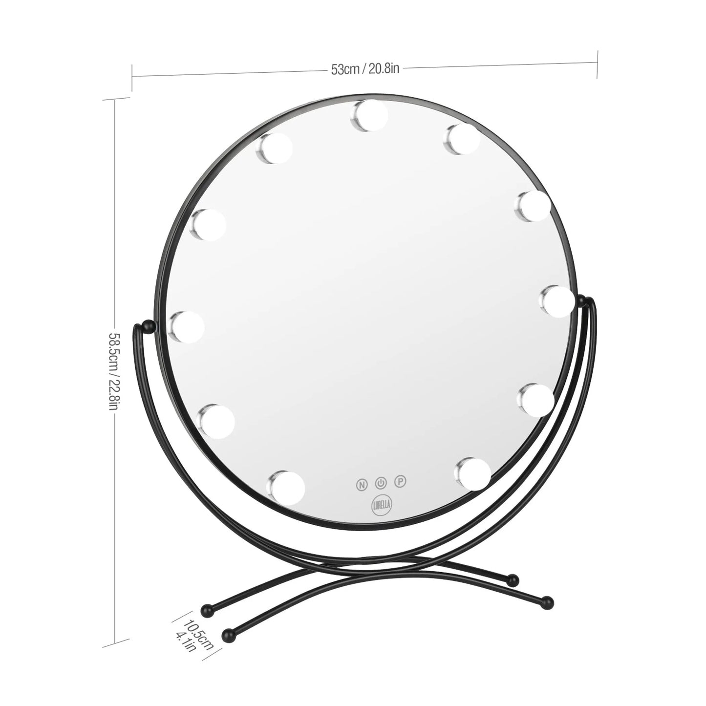 11 Bulb Round Vanity Mirror - Jet Black