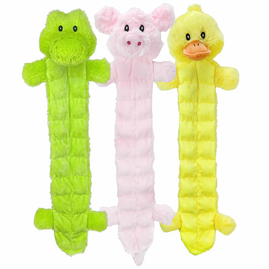 Multipet Long Squeaker Mat Plush Dog Toy Assorted Animals 24"