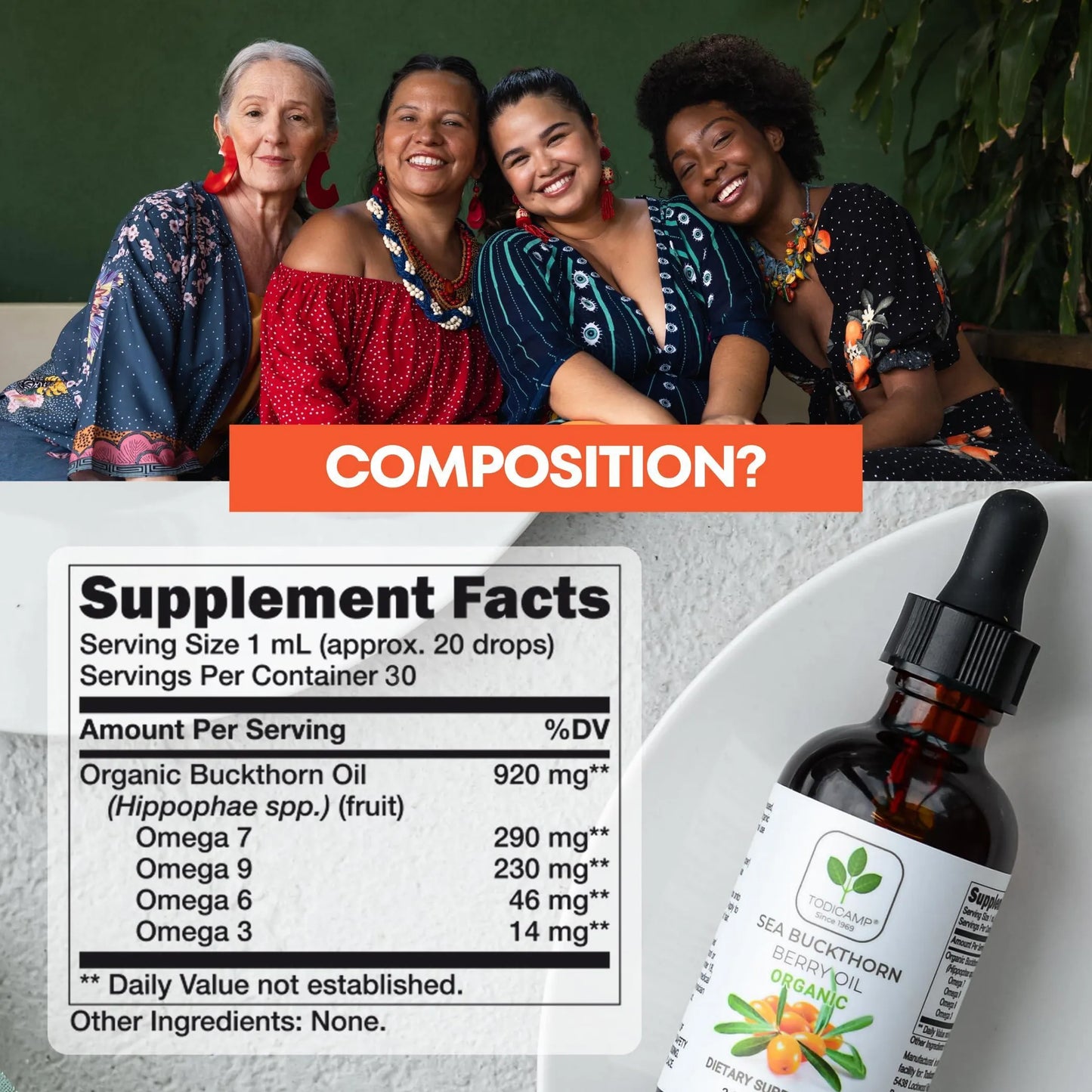 Organic Sea Buckthorn Oil 1 fl oz Cold Pressed Sea Buckthorn Berry Oil Seabuckthorn for Face Hair Body & Supplement