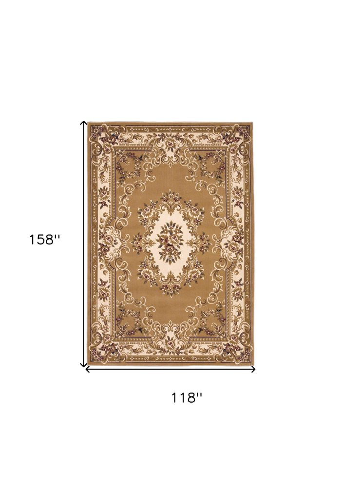 10' X 13' Beige Ivory And Brown Floral Medallion Area Rug