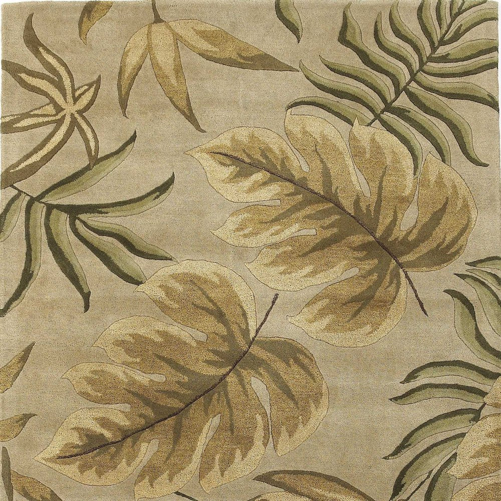 3' X 5' Sand And Beige Wool Botanical Leaves Hand Tufted Area Rug