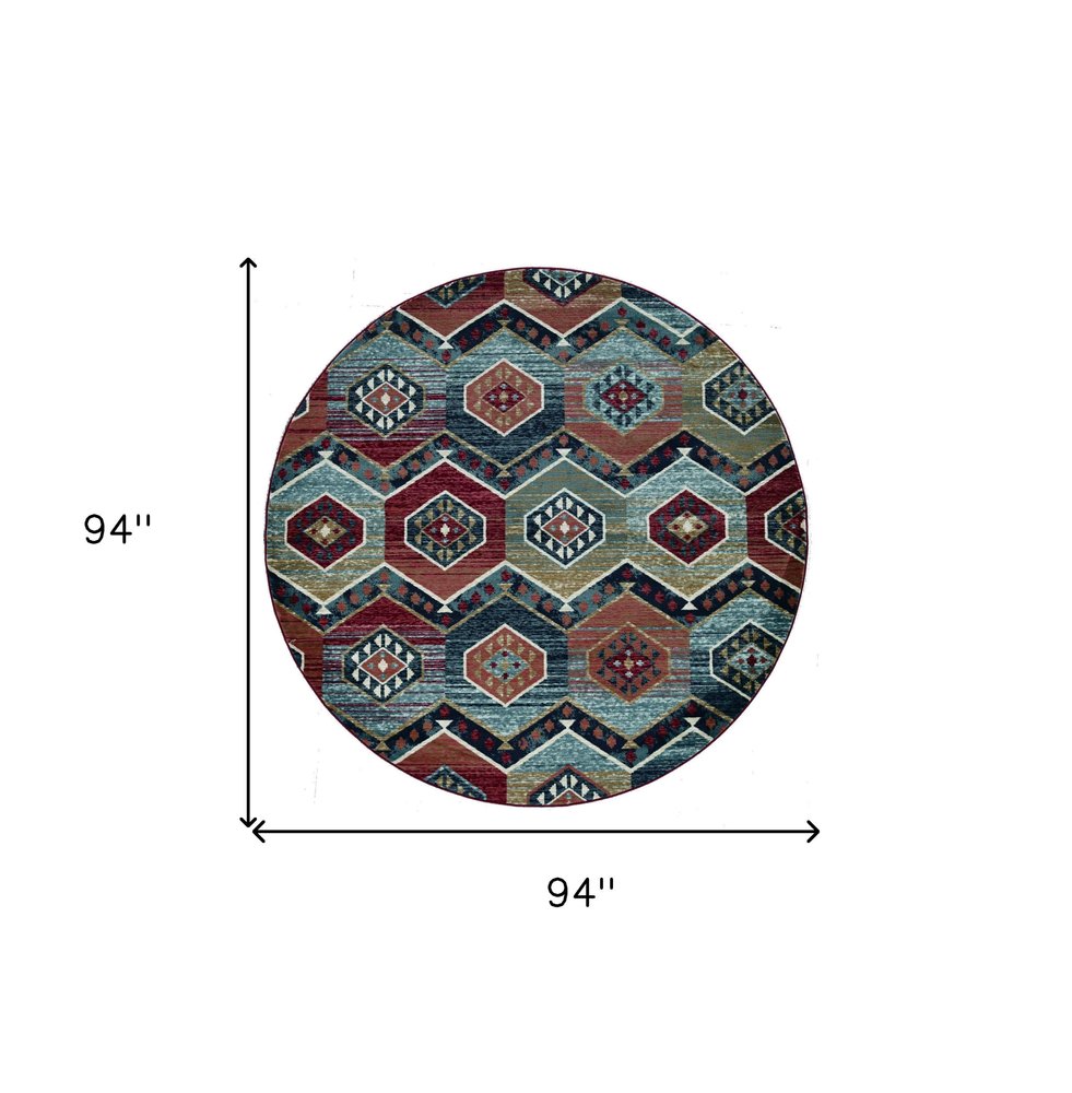 7' Red And Blue Geometric Runner Rug