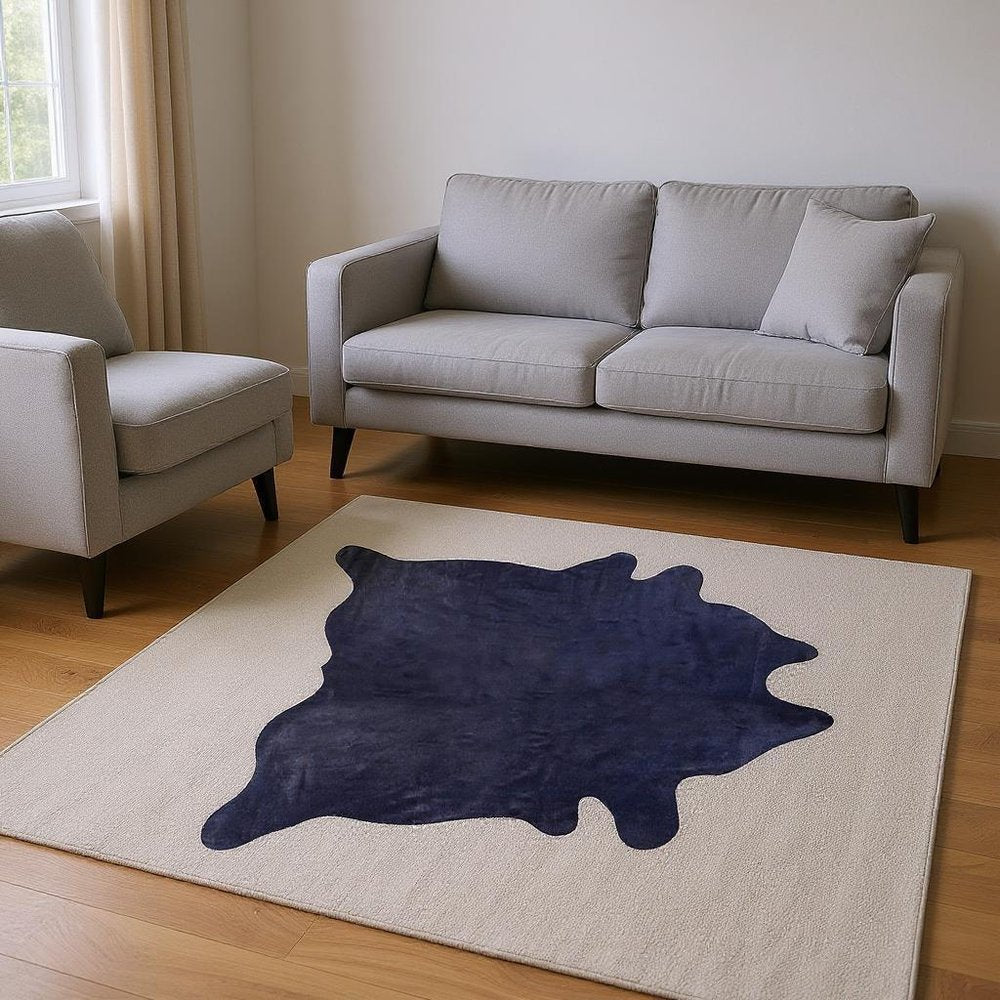5' X 7' Navy Blue Cowhide Area Rug