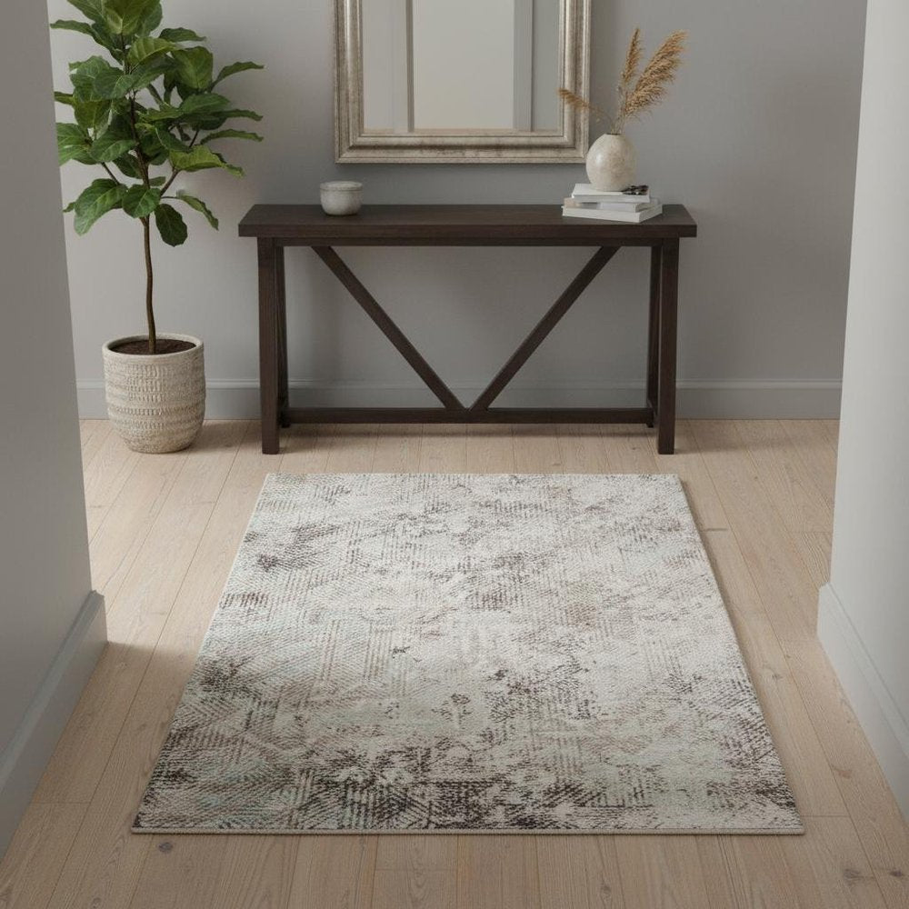 4' X 6' Ivory Black And Gray Abstract Handmade Area Rug