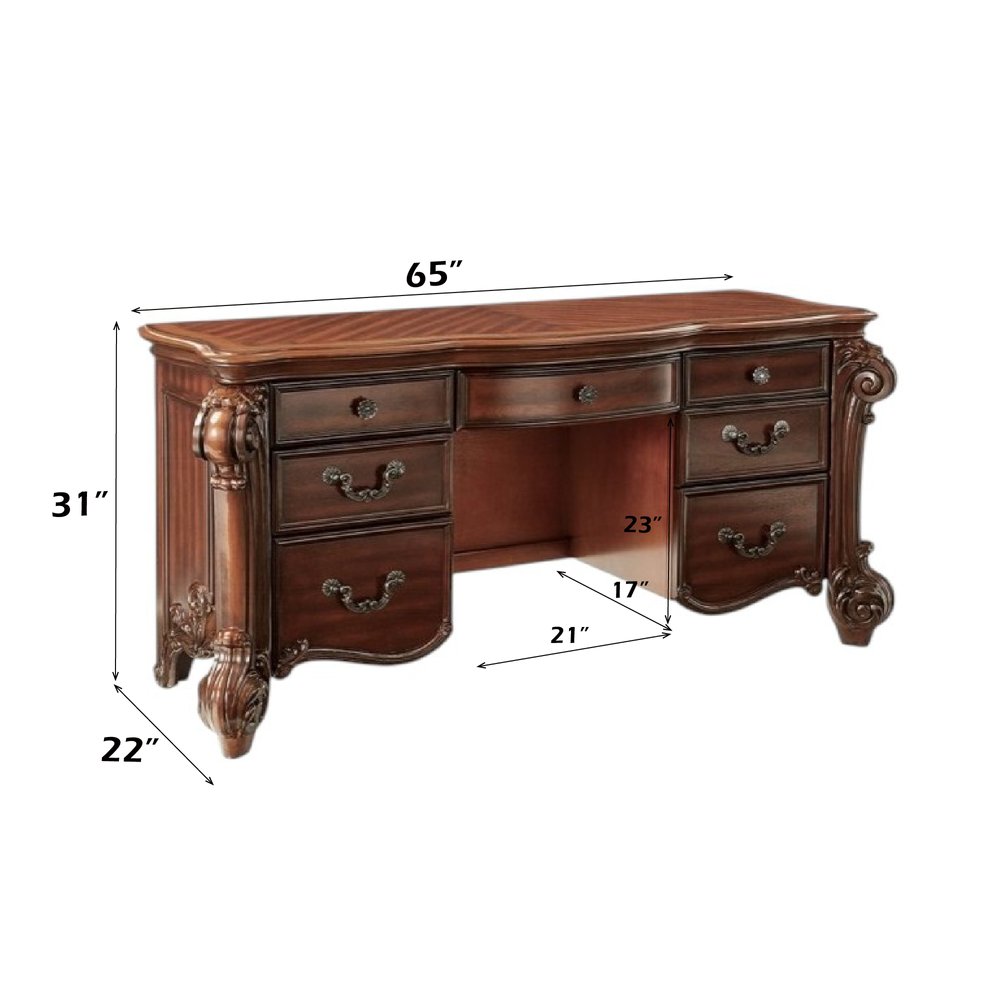 67" Antiqued White Wood Vanity Table With Seven Drawers