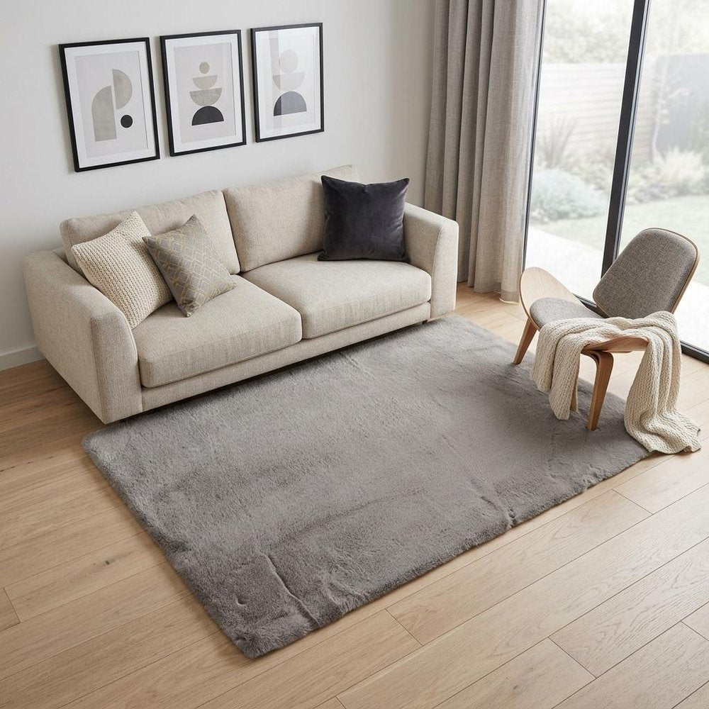 5' X 8' Gray Faux Fur Washable Area Rug