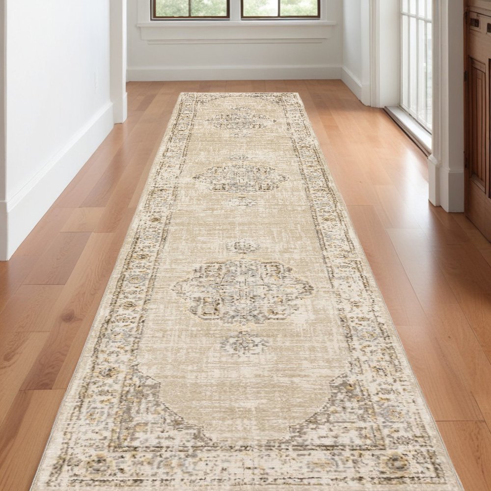 12' Beige And Ivory Runner Rug
