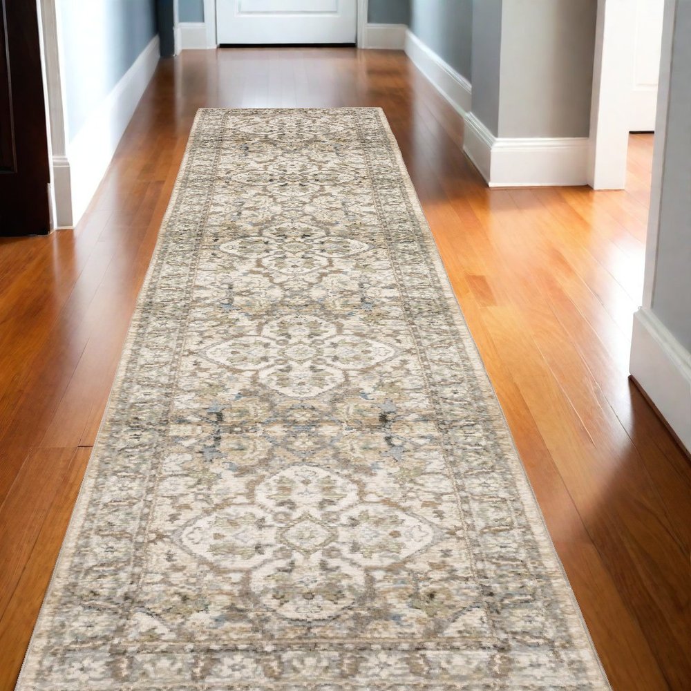 10' X 14' Beige And Ivory Medallion Area Rug