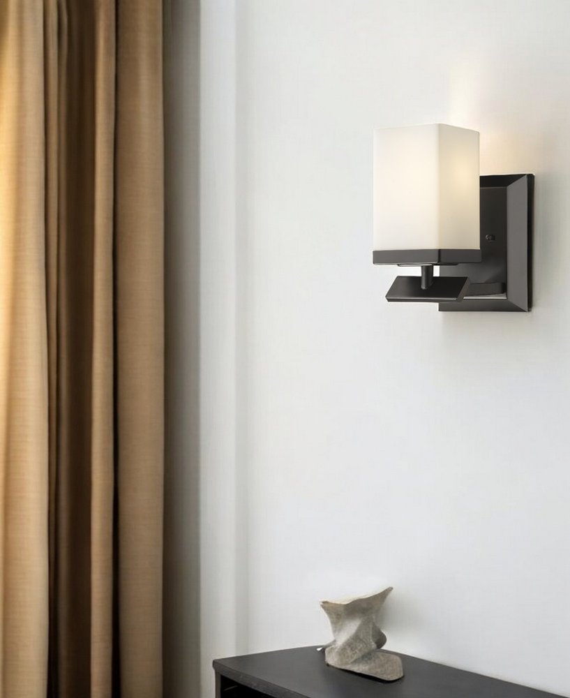 8" Black And White Metal Vanity Flush Mounted Sconce