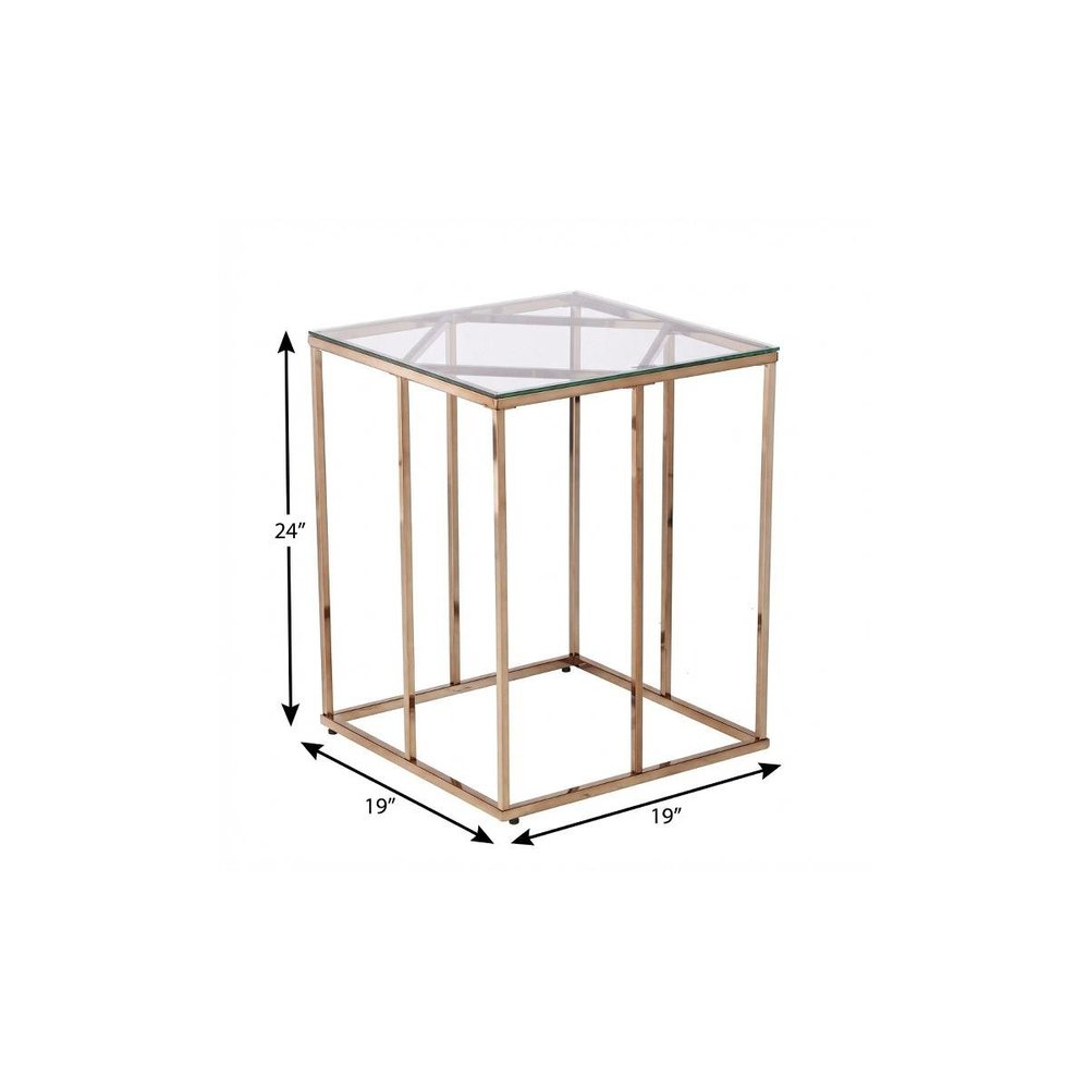 24" Champagne Glass And Iron Square End Table