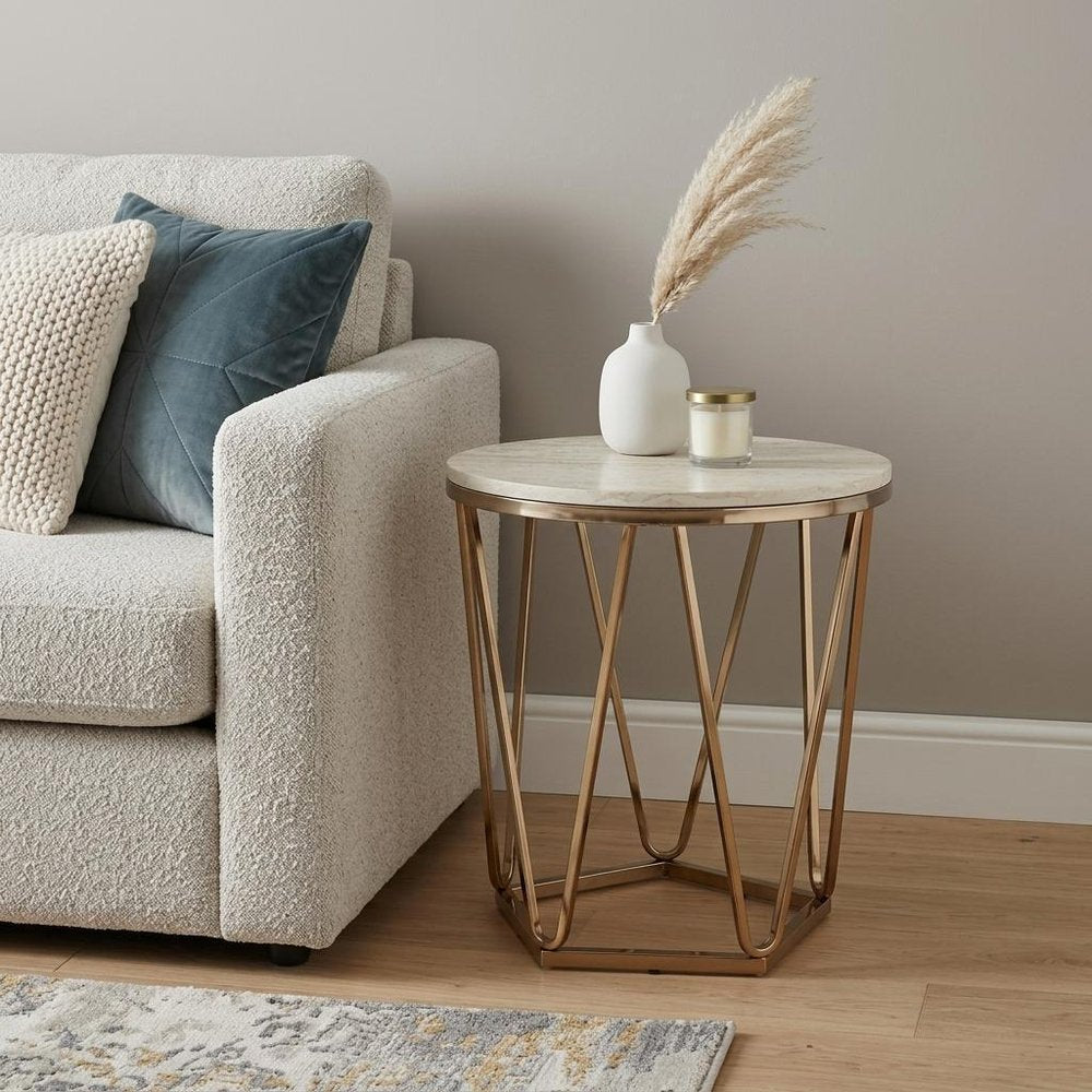 23" Champagne Manufactured Wood And Iron Round End Table