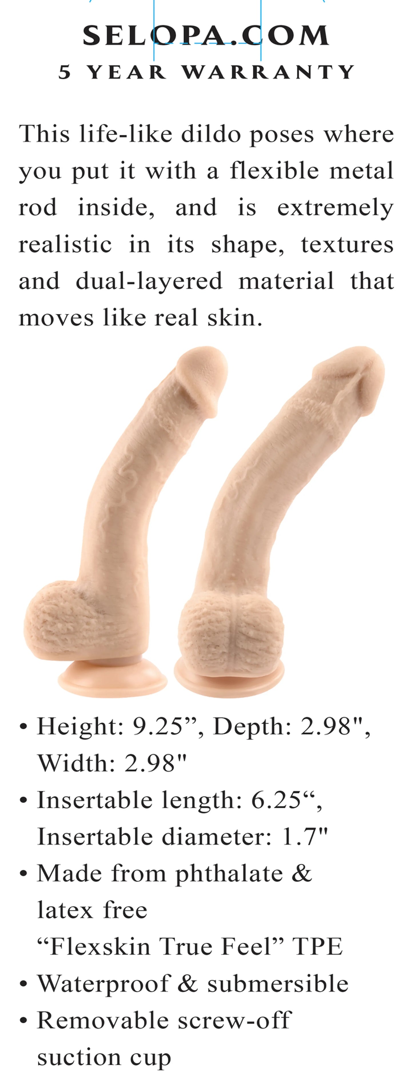 SELOPA 7 IN NATURAL FEEL FLEXSKIN DILDO LIGHT