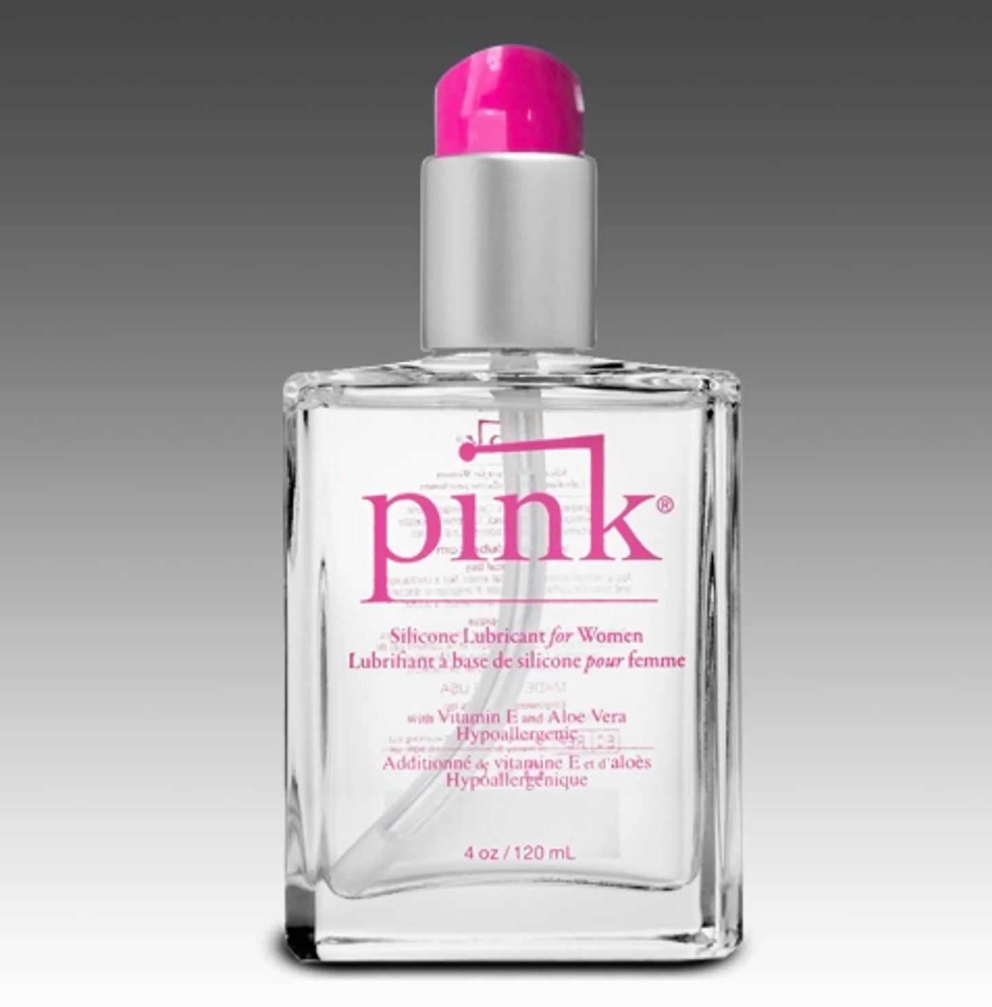 PINK SILICONE LUBE4 OZ GLASS BOTTLE