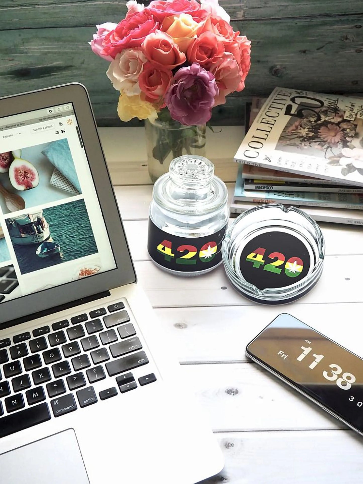 420 GLASS STASH JAR & ASHTRAY SET