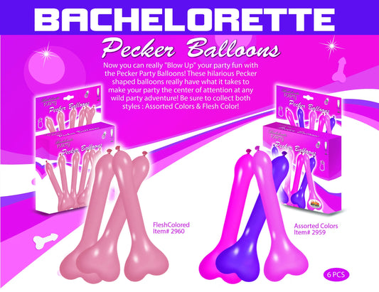 PECKER BALLOONS ASST 6PC BOX