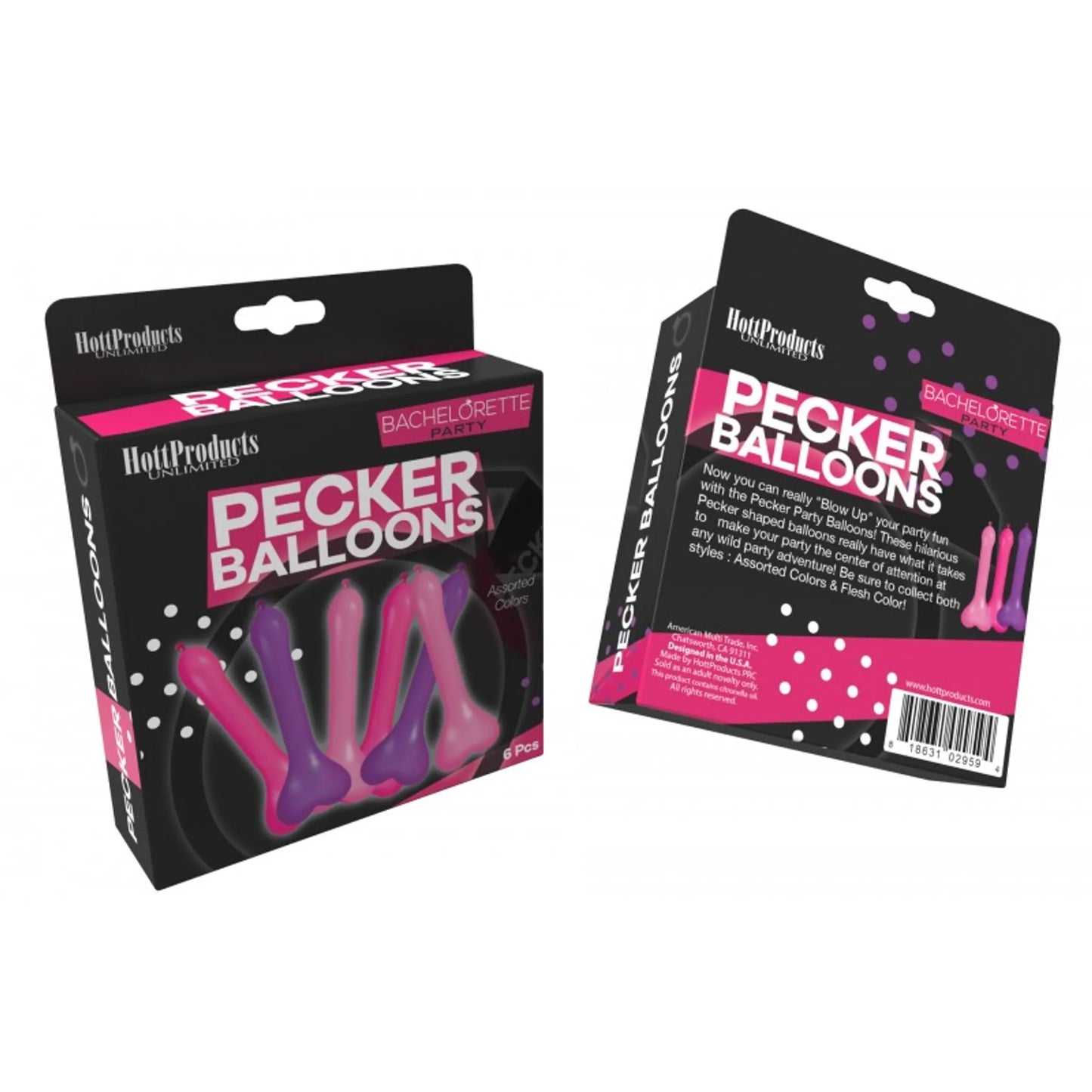 PECKER BALLOONS ASST 6PC BOX