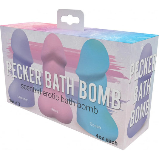 PECKER BATH BOMB 3PK SCENTED LAVENDER ROSE & OCEAN