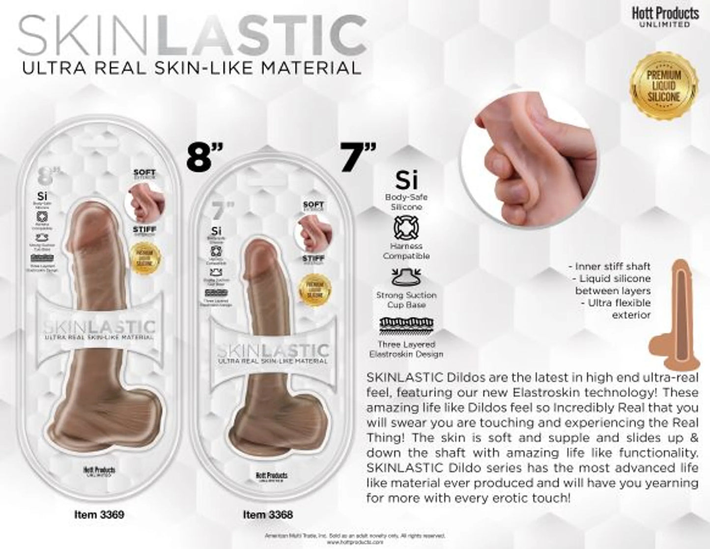 SKINSATIONS SKINLASTIC SLIDING SKIN 7IN DILDO W/ SUCTION BASE