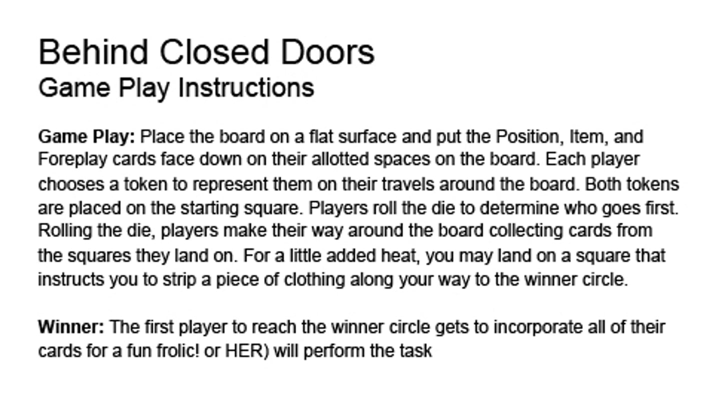 BEHIND CLOSED DOORS GAME