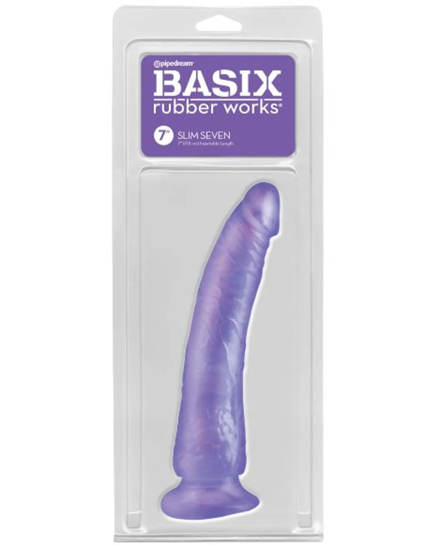 BASIX RUBBER WORKS SLIM 7IN DONG PURPLE W/ SUCTION CUP