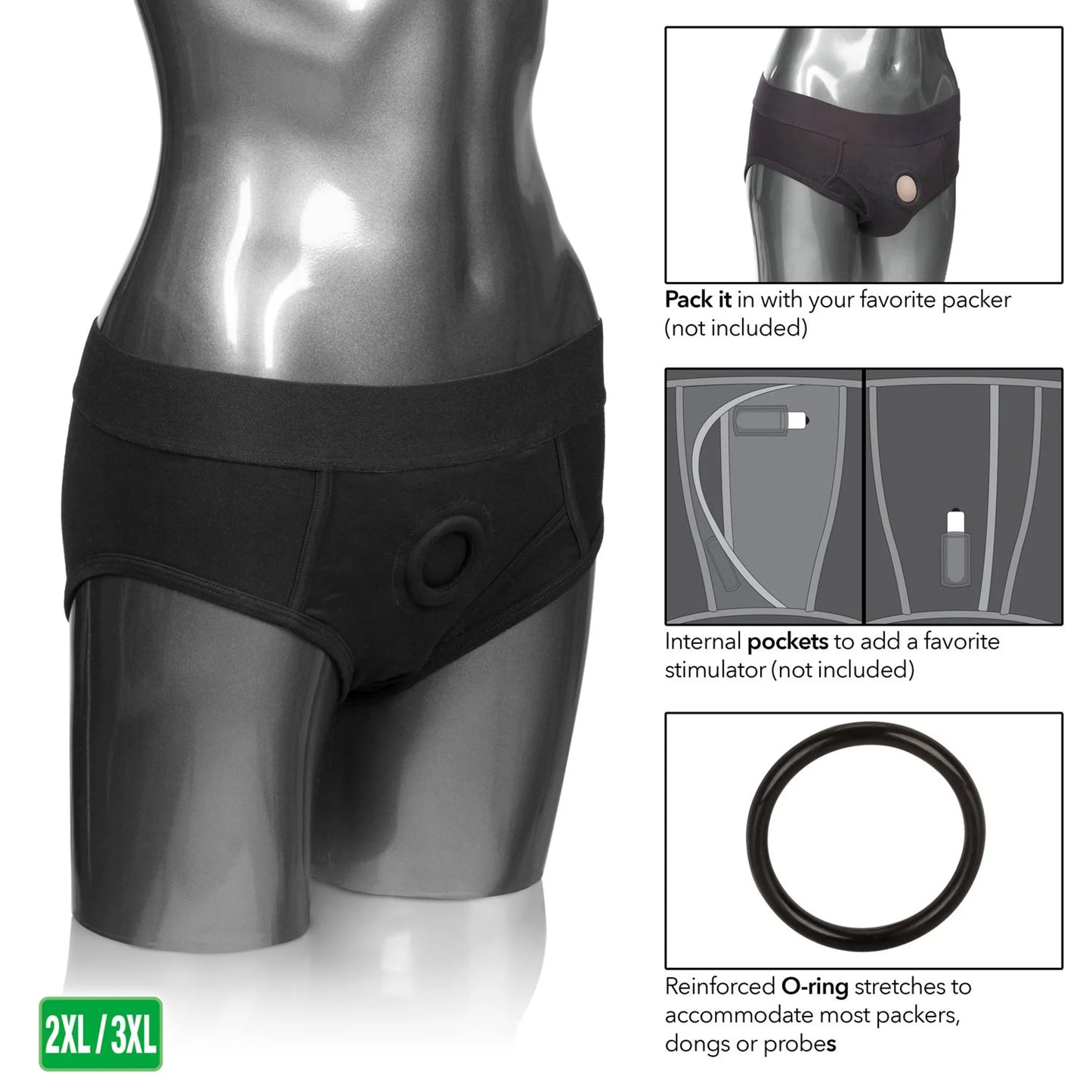 PACKER GEAR BLACK BRIEF HARNESS 2XL/3XL