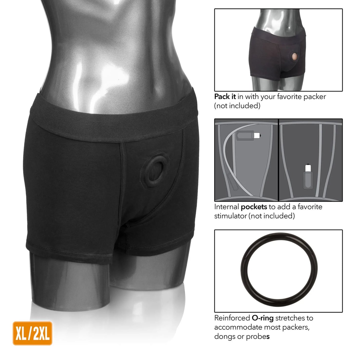 PACKER GEAR BLACK BOXER BRIEF HARNESS XL/2XL