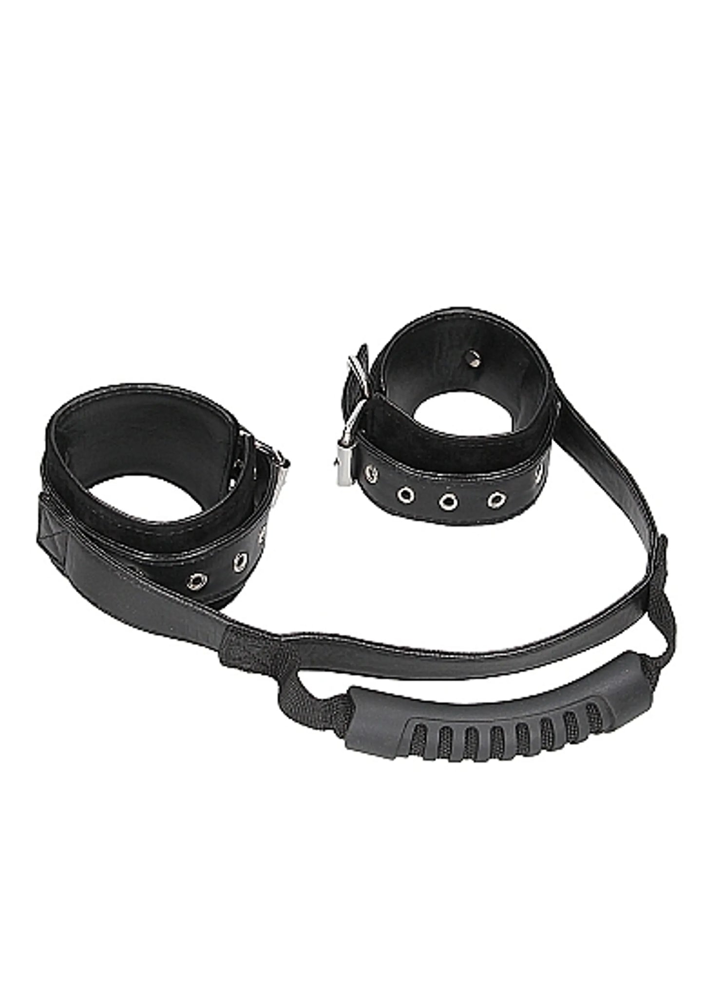 B&W BONDED LEATHER HAND CUFFS W/ HANDLE & ADJUSTABLE STRAPS