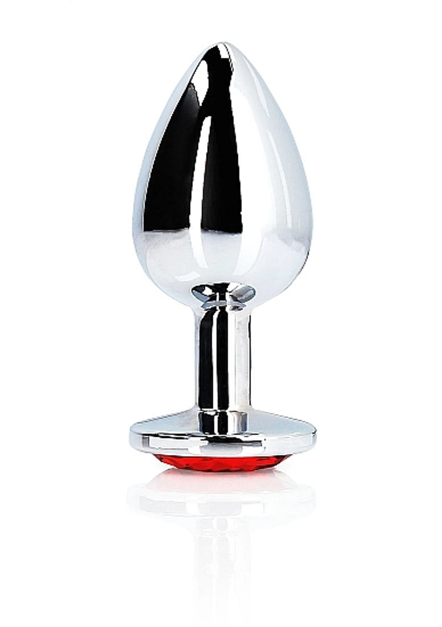 ROUND GEM BUTT PLUG SMALL SILVER RUBY RED