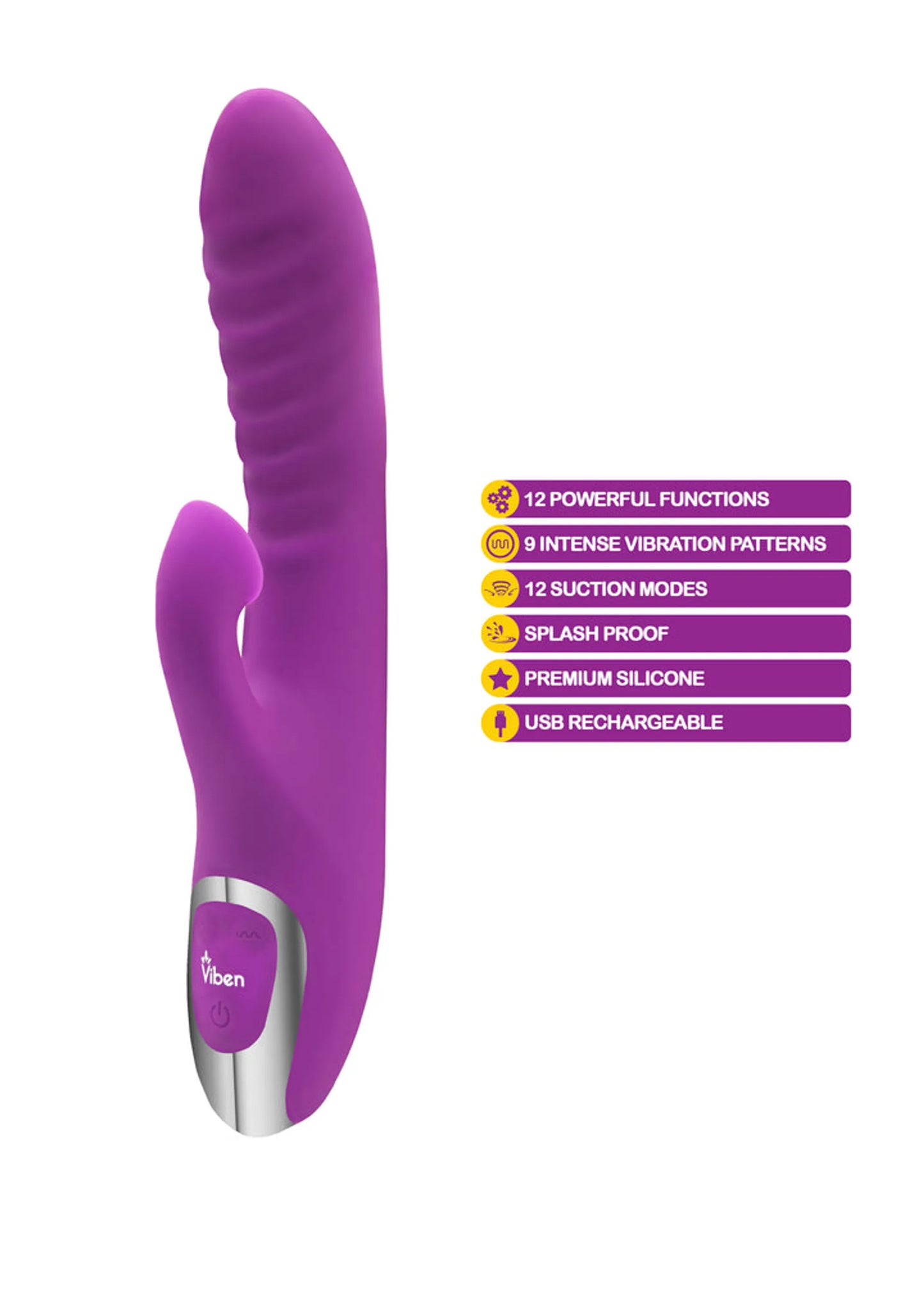 VIBEN FRENZY RABBIT VIBE W/ CLIT SUCTION BERRY