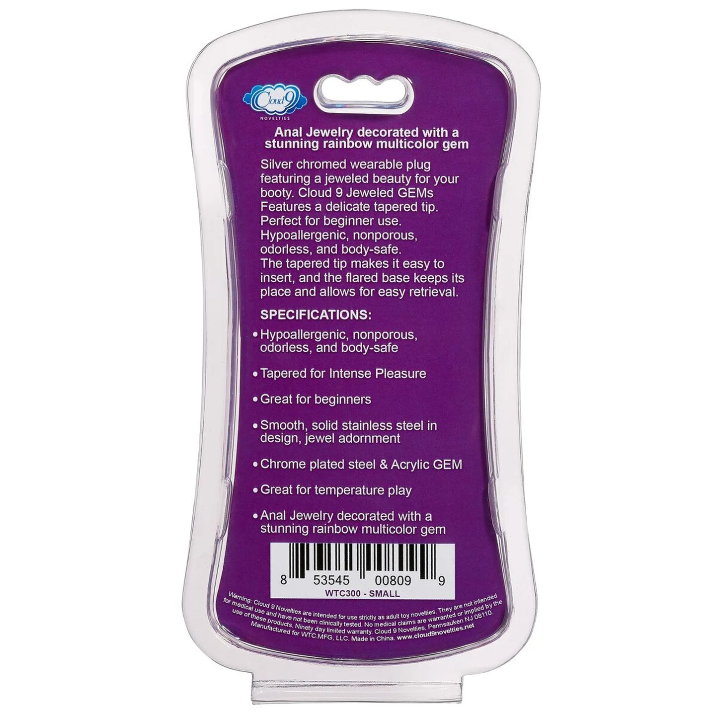 CLOUD 9 GEMS SILVER CHROMED ANAL PLUG SMALL