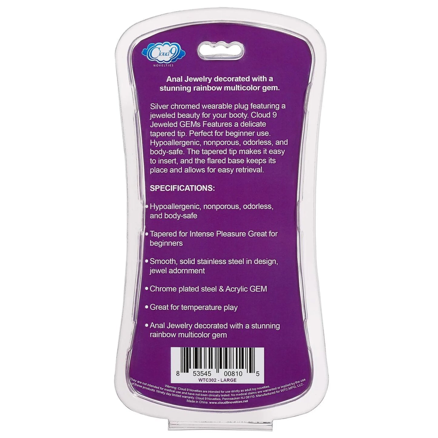 CLOUD 9 GEMS SILVER CHROMED ANAL PLUG LARGE