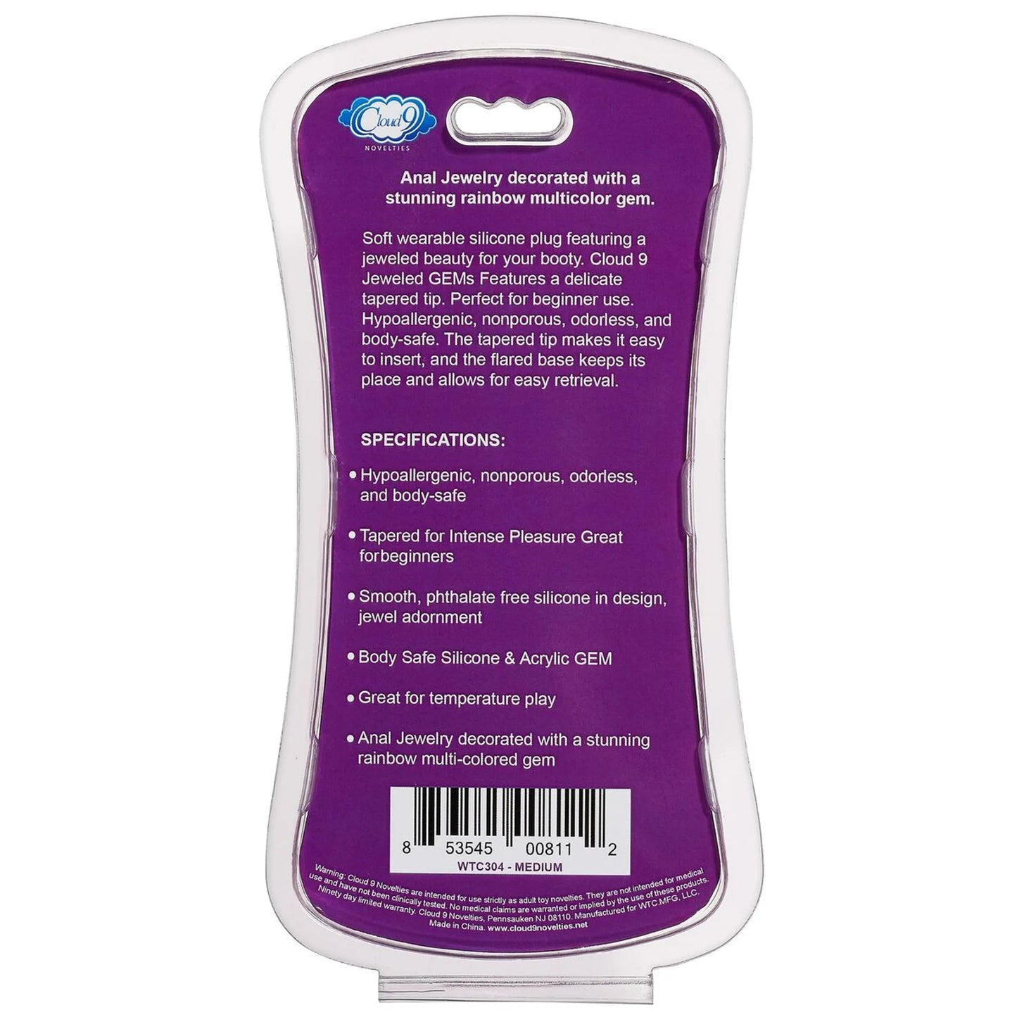 CLOUD 9 GEMS BLACK SILICONE ANAL PLUG MEDIUM