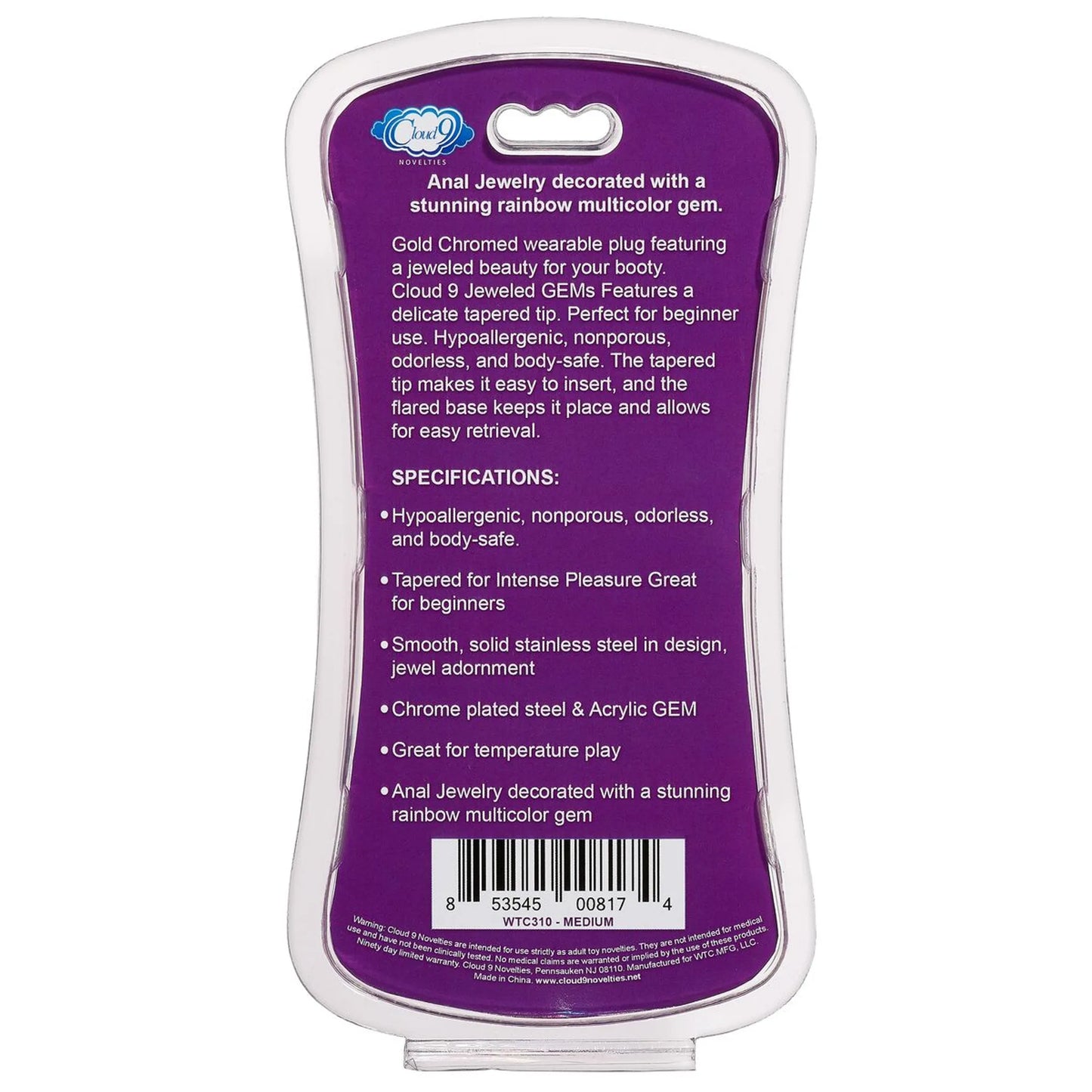 CLOUD 9 GEMS GOLD ANAL PLUG MEDIUM